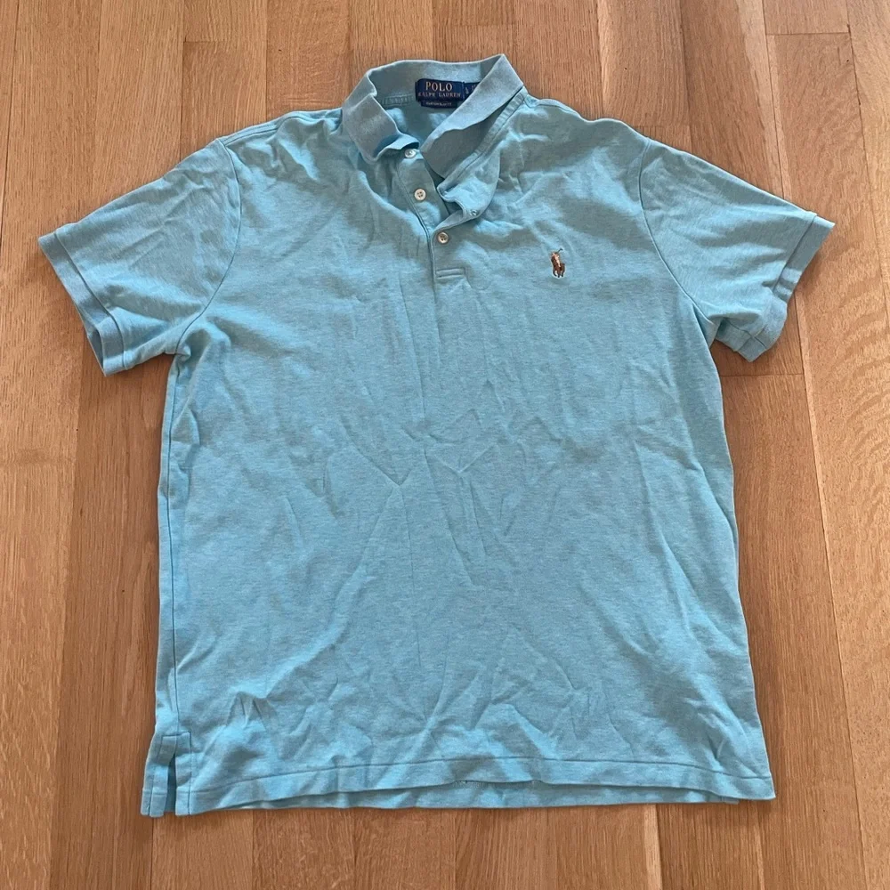Ralph Lauren Light Blue Polo Shirt with Multi Color Pony Logo